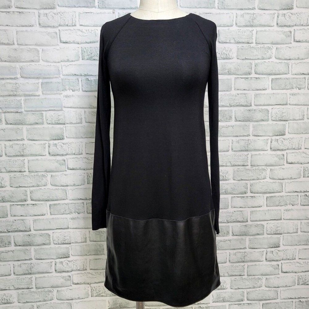 Bailey 44 Womens XS Sedgwick Vegan Leather‎ Drop Waist Dress Black Long Sleeve